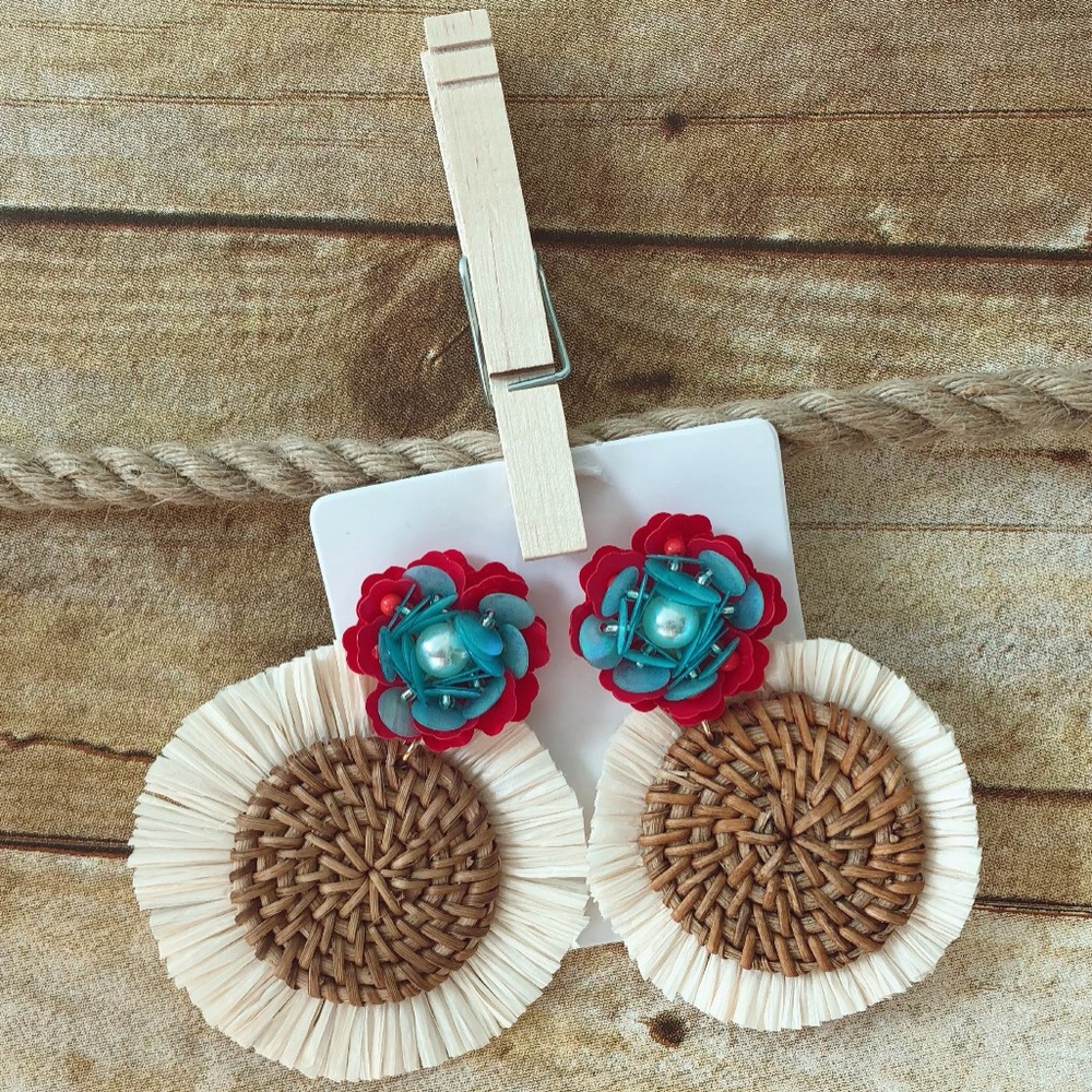 Last 1! Straw & Raffia Statement Earrings (C9)